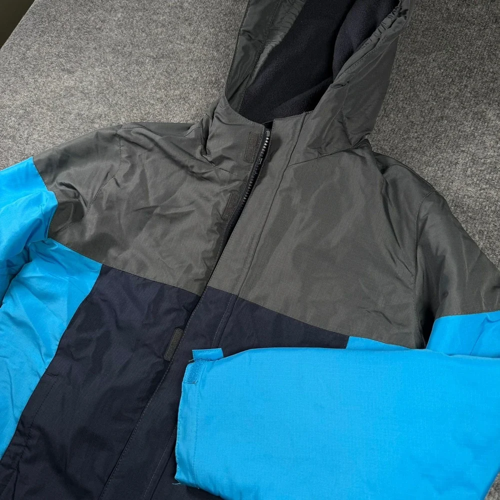 The Children's Place Puffer Jacket Boys XL 14 Blue Grey Colorblock Fleece Lined